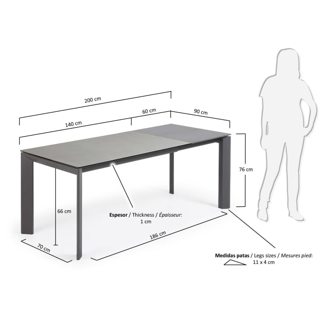 Išskleidžiamas  stalas Axis su porcelianu 140 (200) x 90 x 76 cm