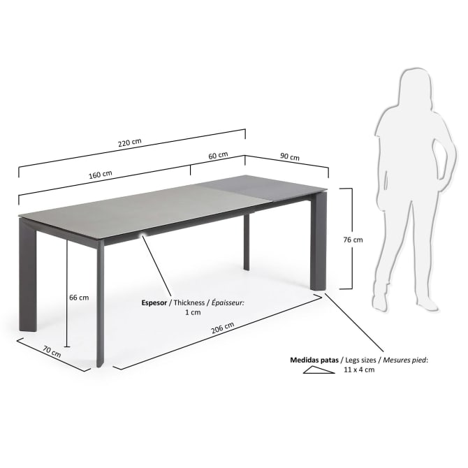 Išskleidžiamas  stalas Axis su porcelianu 160 (220) x 90 x 76 cm